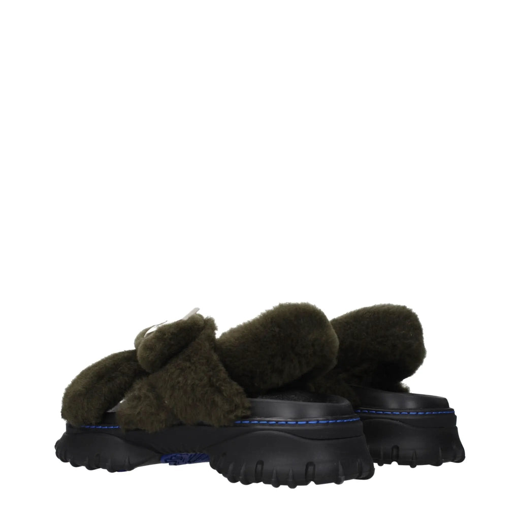 Burberry Green Fur Slippers