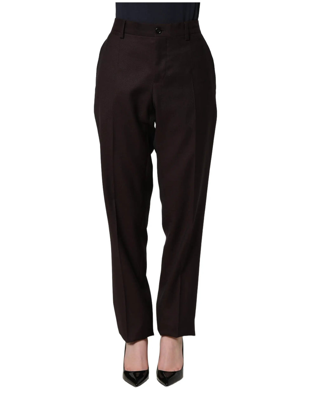Pantalon en soie coupe droite marron Dolce & Gabbana