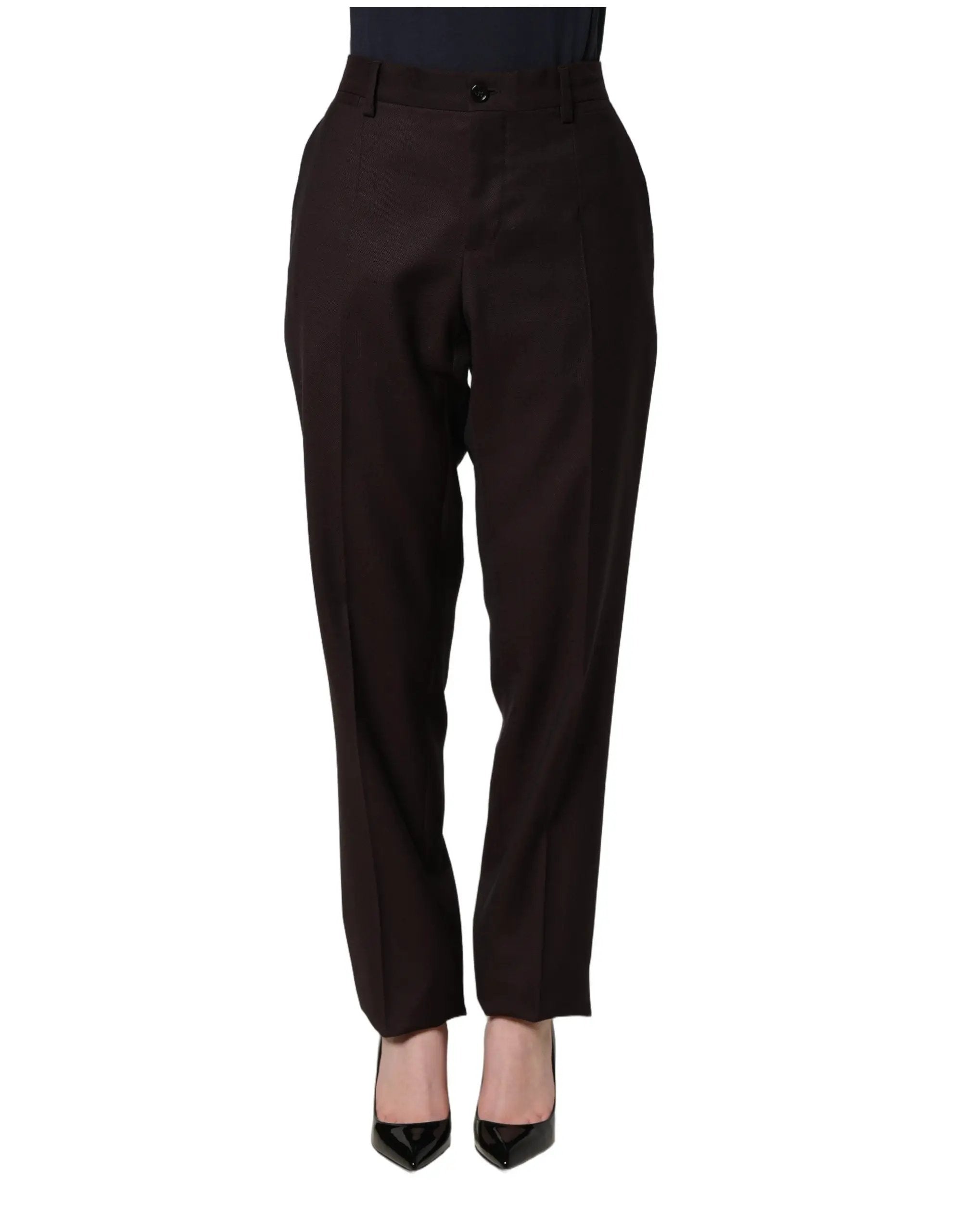 Pantalon en soie coupe droite marron Dolce & Gabbana