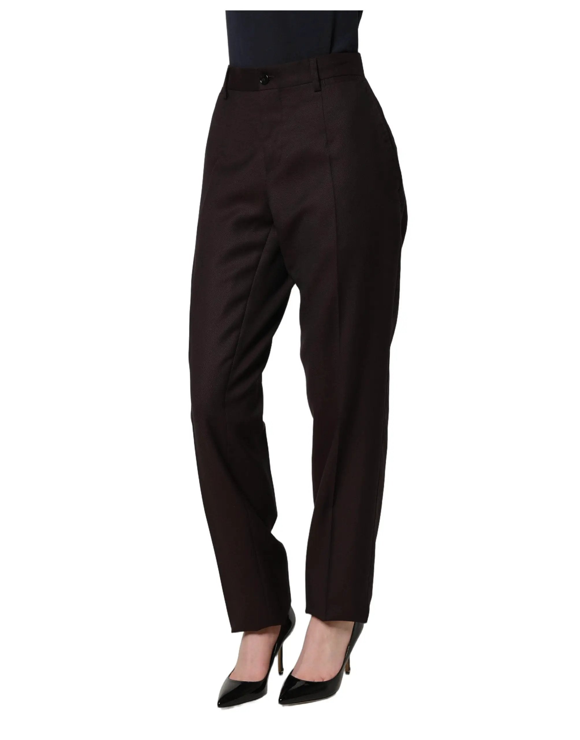 Pantalon en soie coupe droite marron Dolce & Gabbana