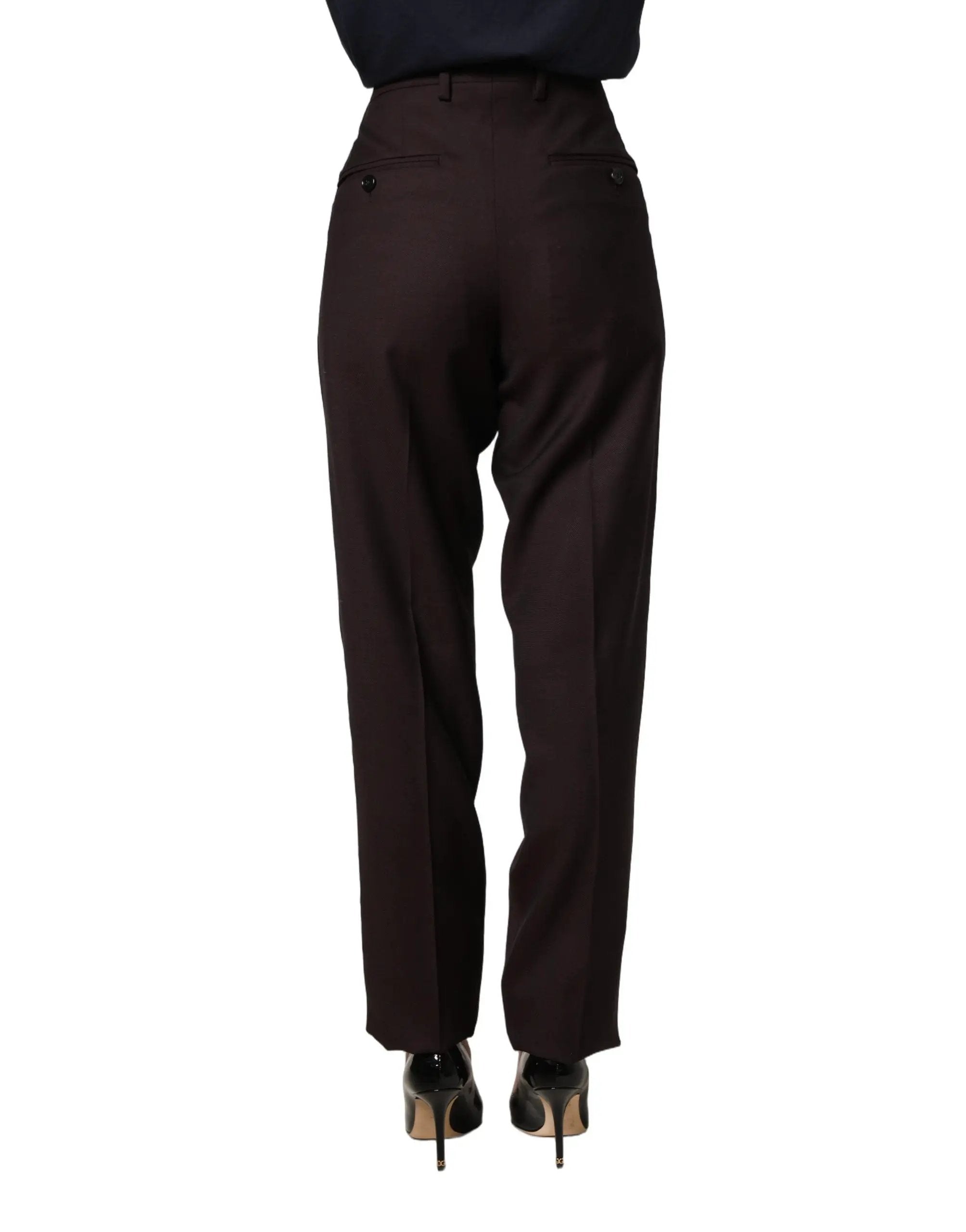 Pantalon en soie coupe droite marron Dolce & Gabbana