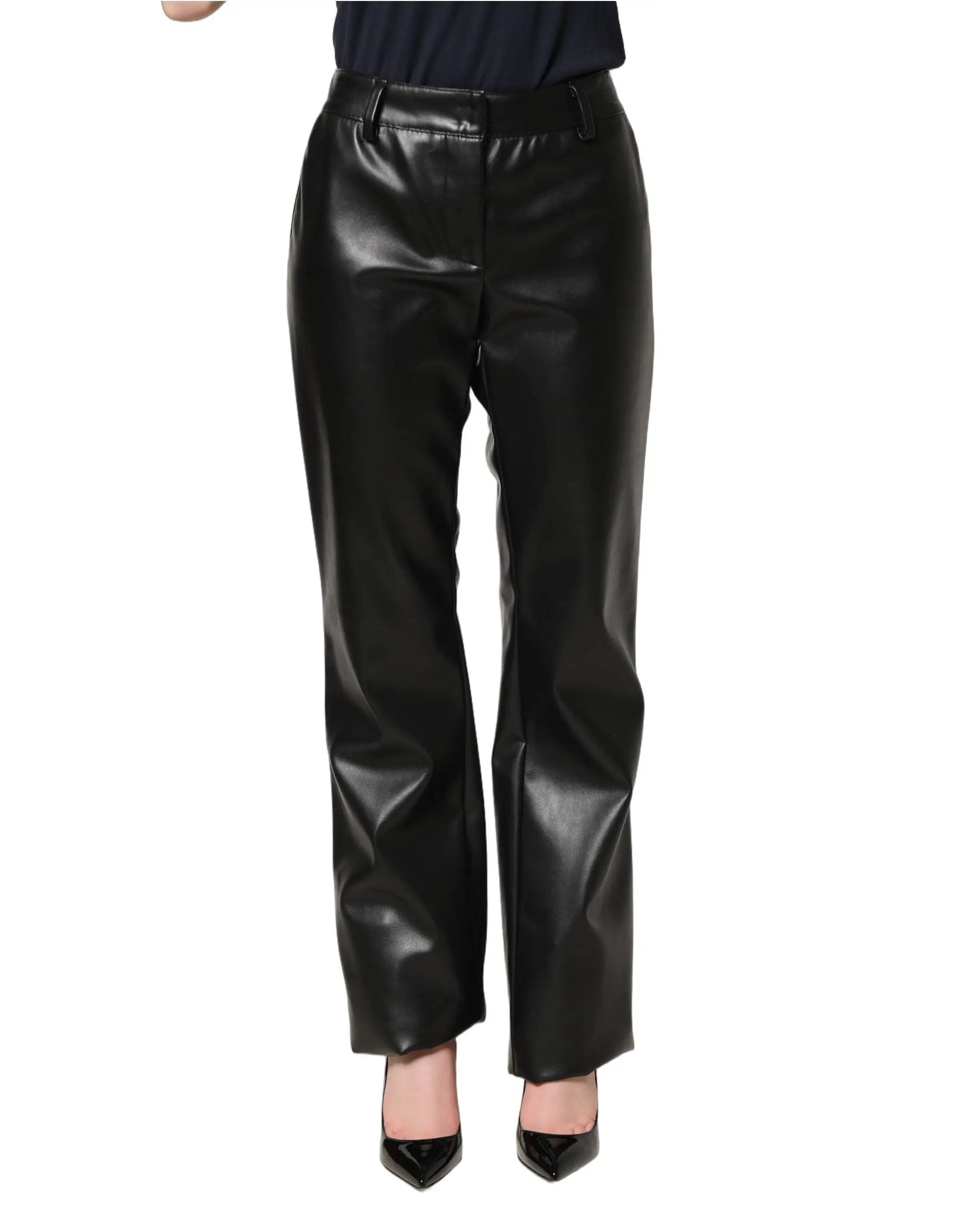 Dolce & Gabbana Black PU Leather High Waisted Trouser Pants