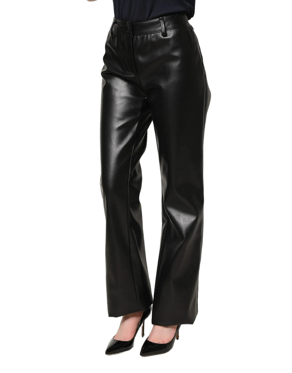 Dolce & Gabbana Black PU Leather High Waisted Trouser Pants