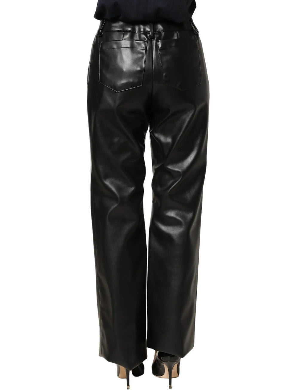 Dolce & Gabbana Black PU Leather High Waisted Trouser Pants
