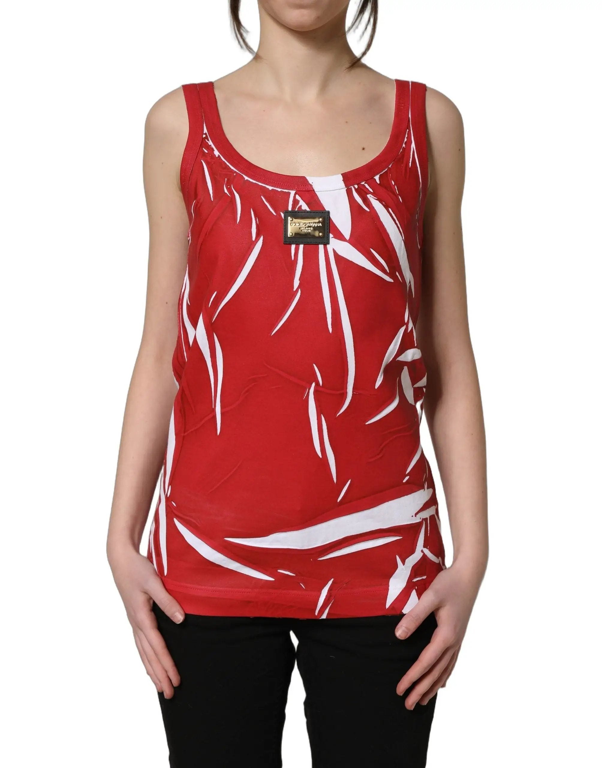 Débardeur sans manches en coton à motif abstrait rouge et blanc Dolce & Gabbana