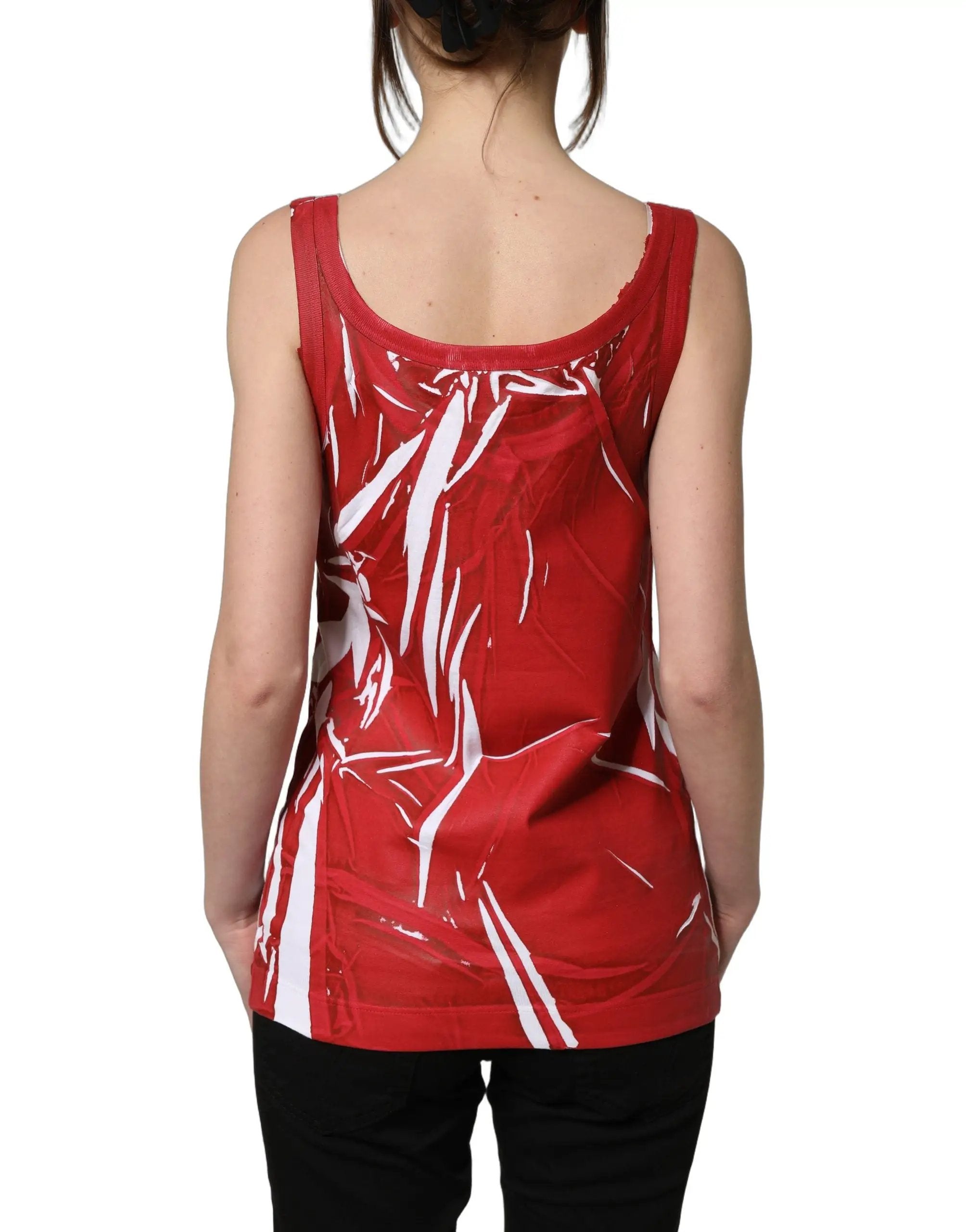 Débardeur sans manches en coton à motif abstrait rouge et blanc Dolce & Gabbana