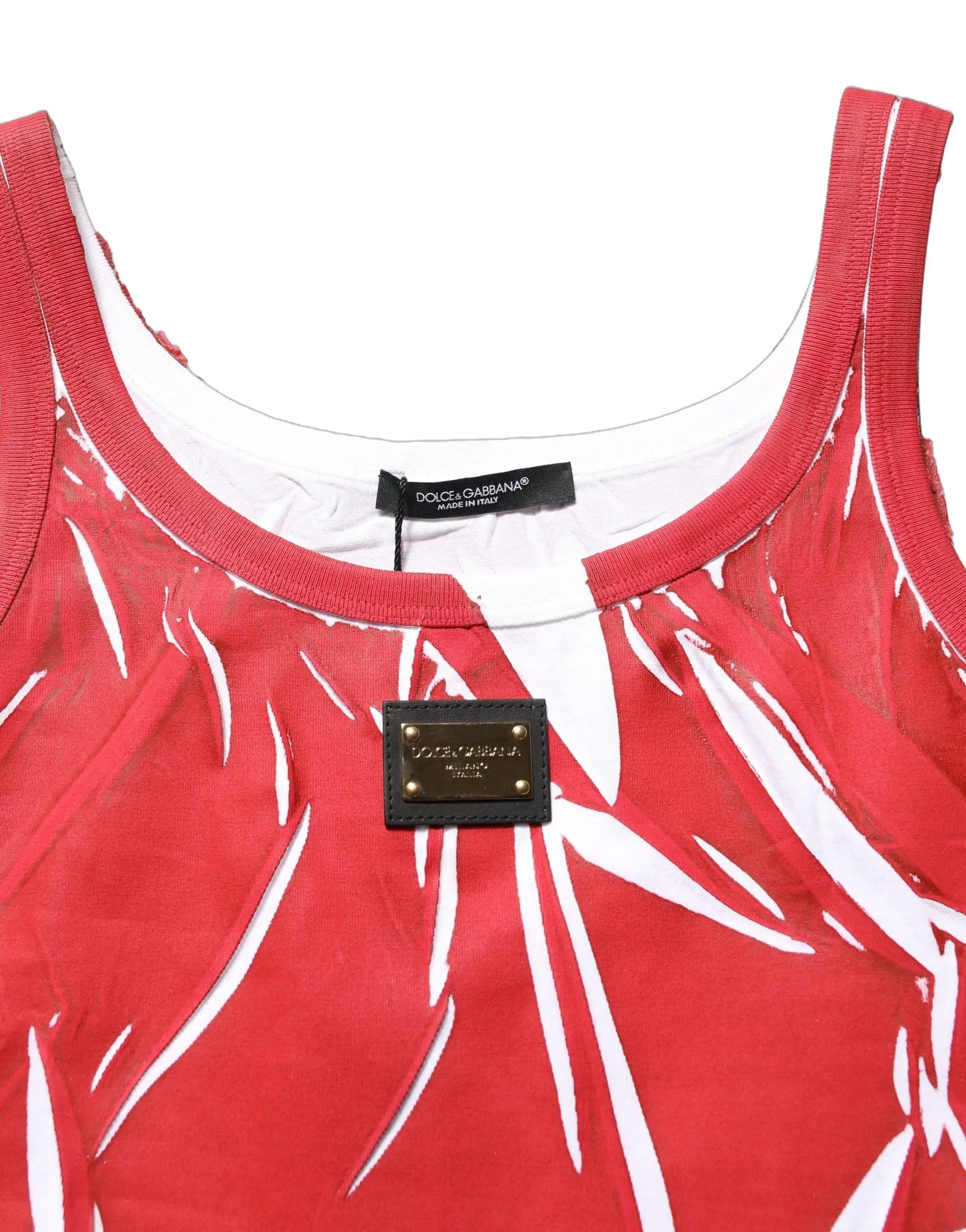 Débardeur sans manches en coton à motif abstrait rouge et blanc Dolce & Gabbana