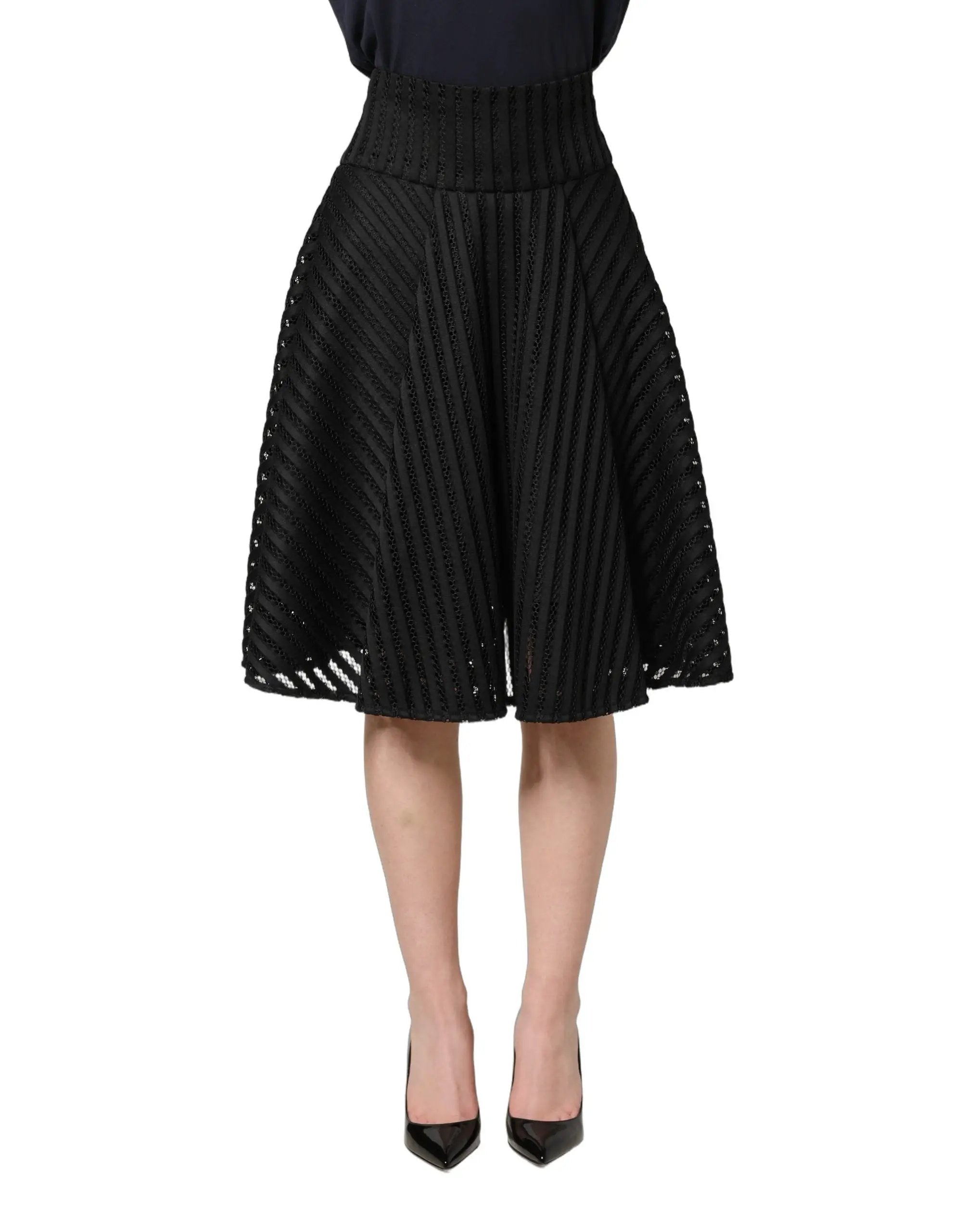 Jupe Midi Rayée A-Line Noire PINKO