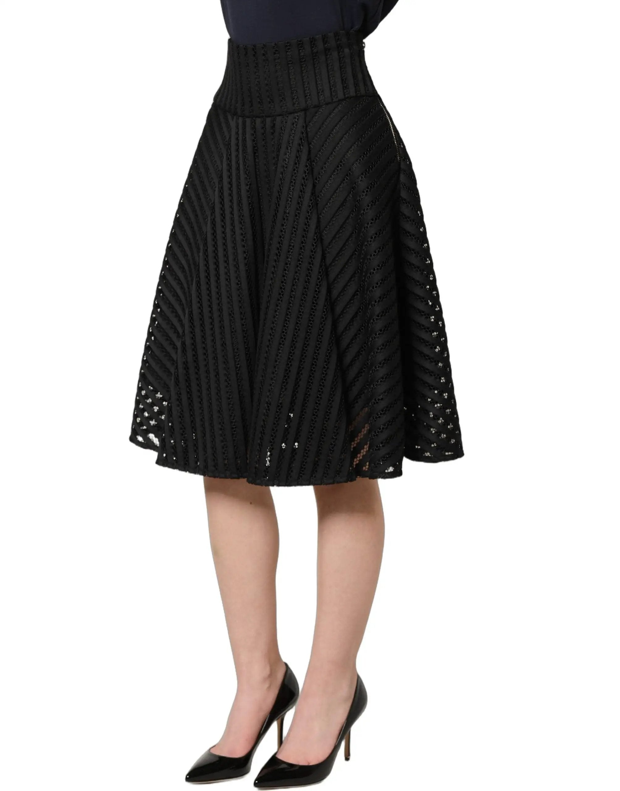 Jupe Midi Rayée A-Line Noire PINKO