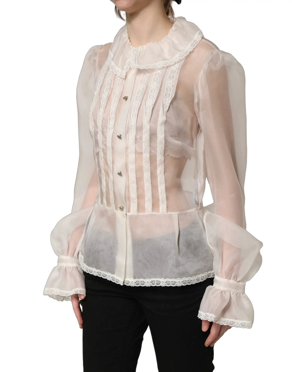 Chemisier boutonné Dolce & Gabbana en soie transparente blanche à volants