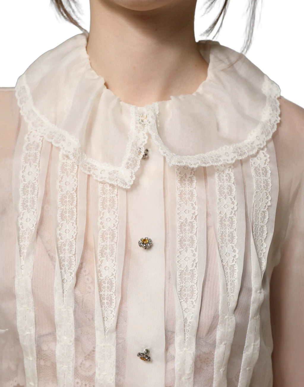 Chemisier boutonné Dolce & Gabbana en soie transparente blanche à volants