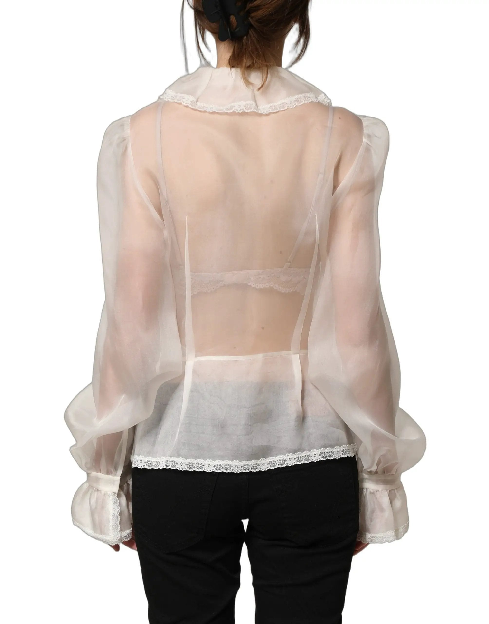 Chemisier boutonné Dolce & Gabbana en soie transparente blanche à volants