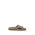 Santoni Beige Calf Leather Bos Taurus Flat Sandals