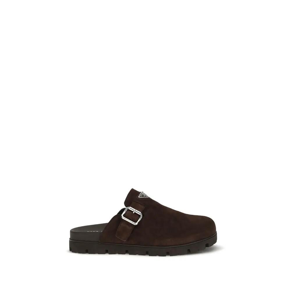 Mules Prada Bos Taurus en cuir de veau marron