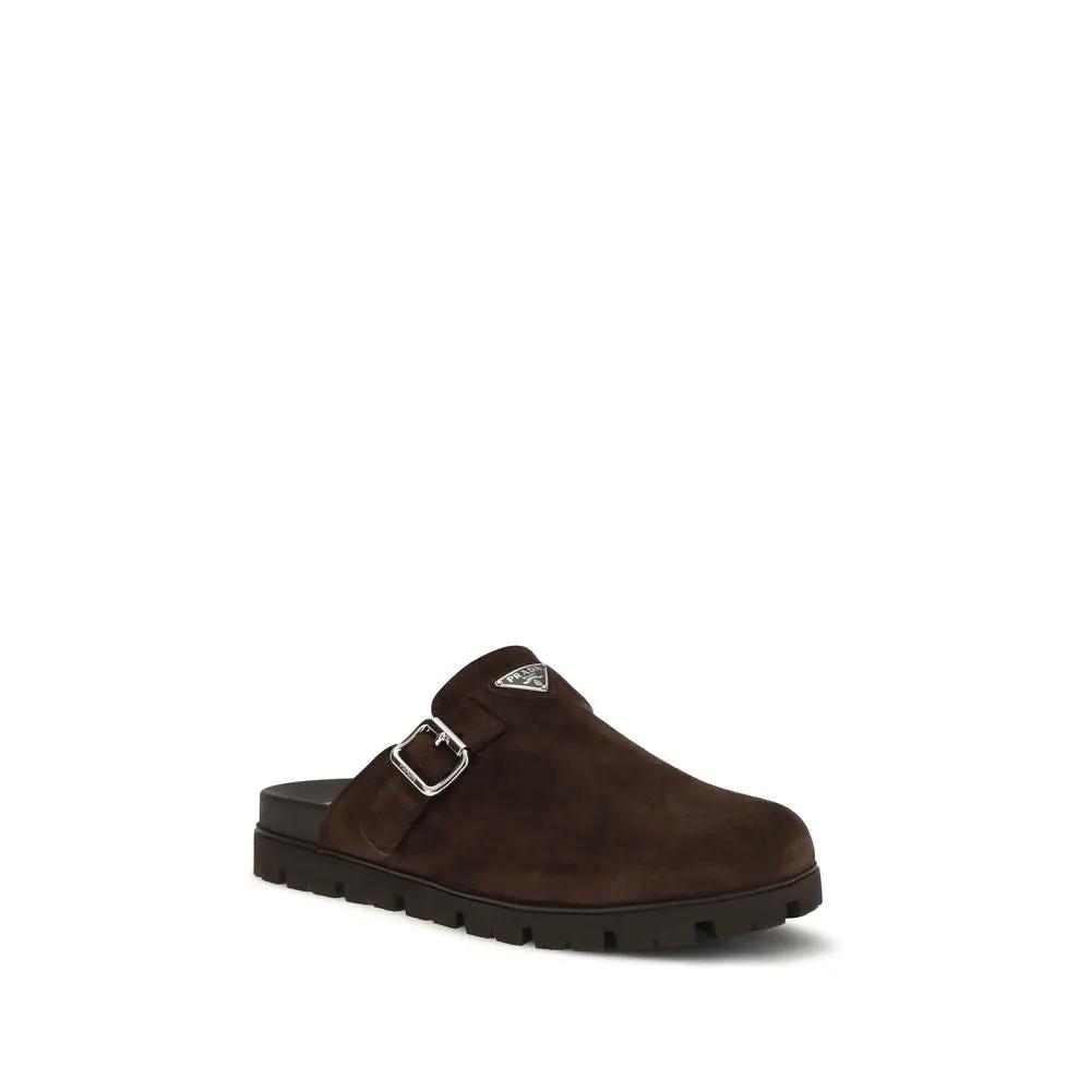 Mules Prada Bos Taurus en cuir de veau marron