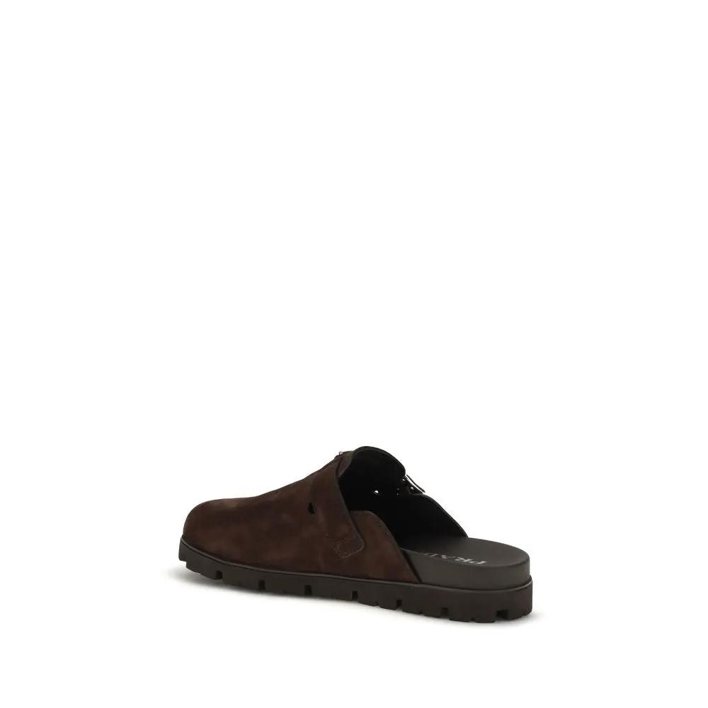 Mules Prada Bos Taurus en cuir de veau marron