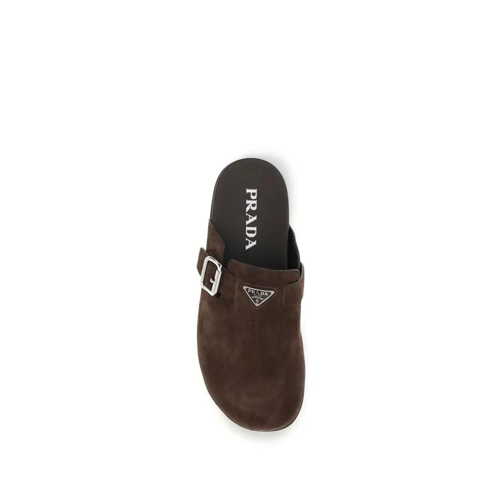 Mules Prada Bos Taurus en cuir de veau marron