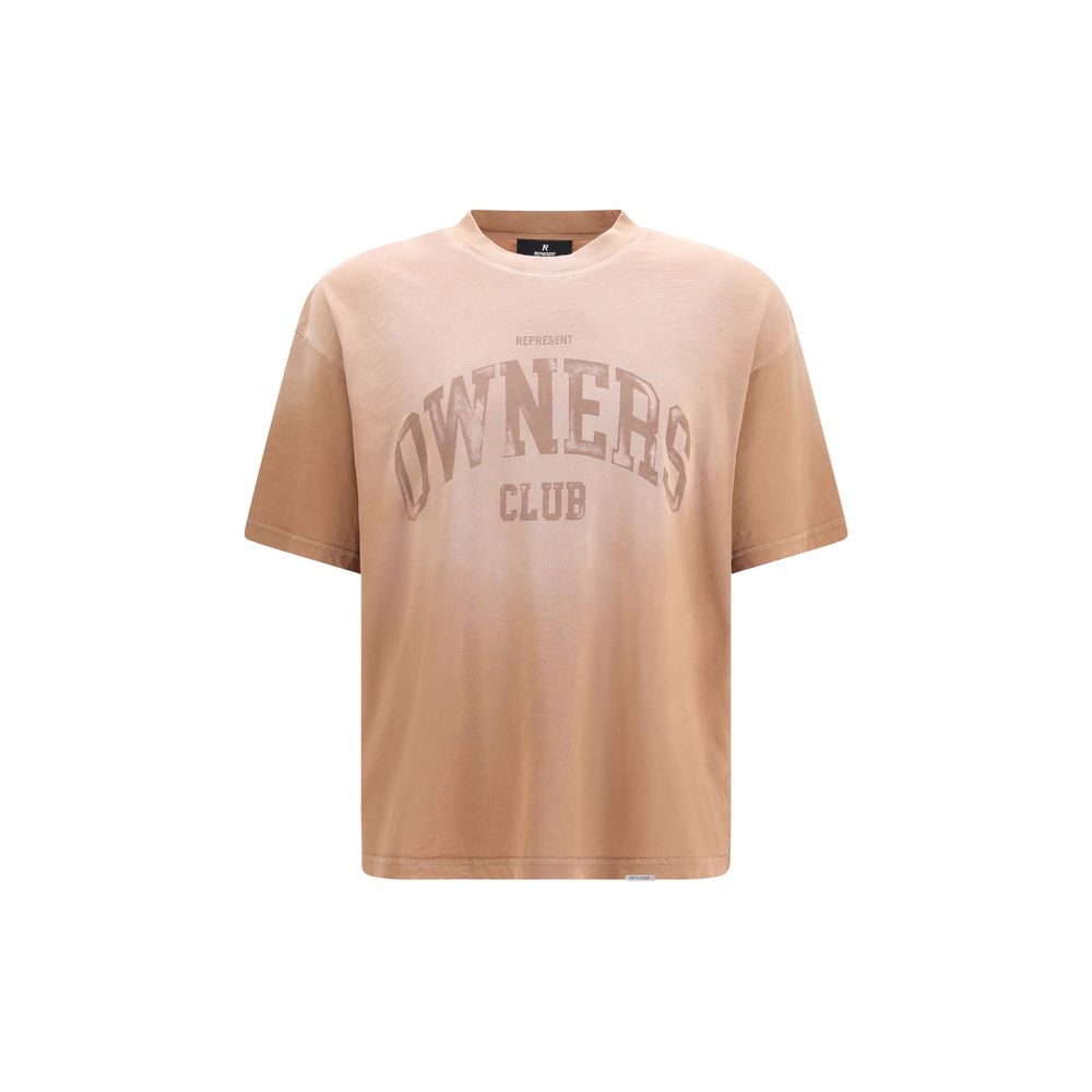 T-shirt en coton marron Représente