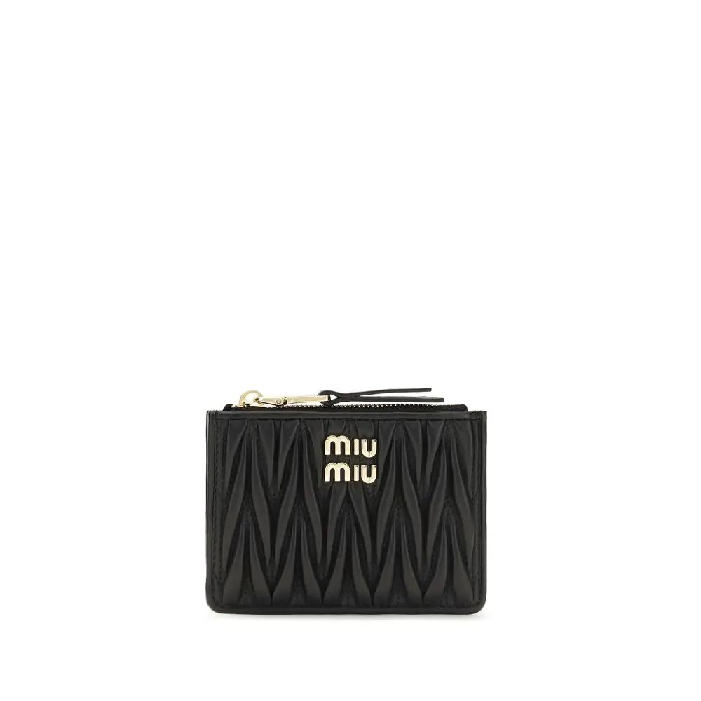 Portefeuille Miu Miu noir en agneau Ovis Aries Aries