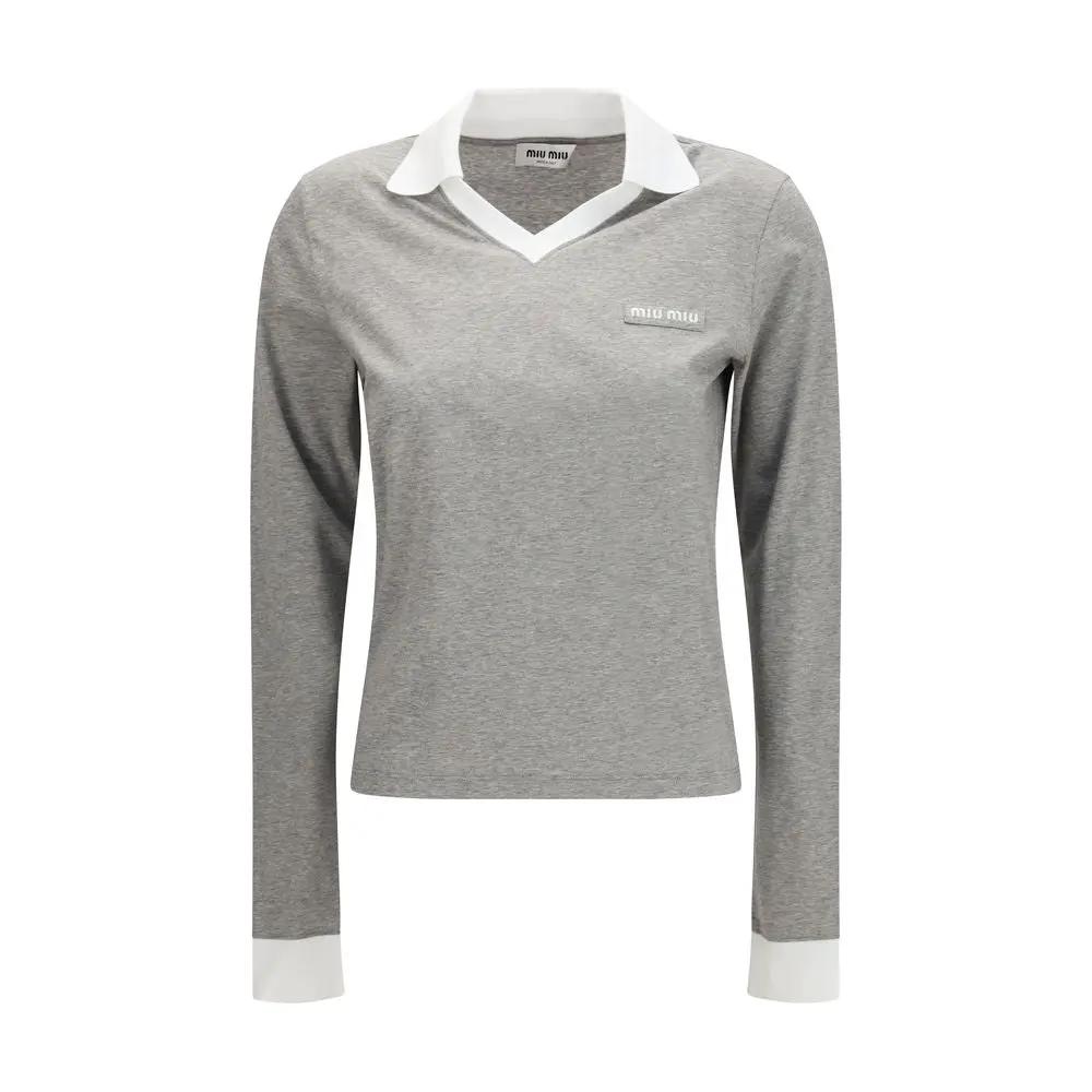 Miu Miu Gray Cotton Long Sleeve T-Shirt