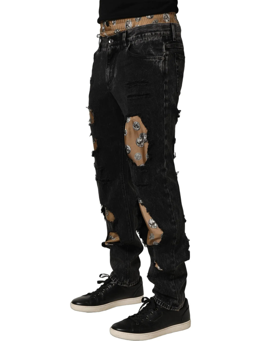 Jean droit en coton noir délavé Dolce & Gabbana