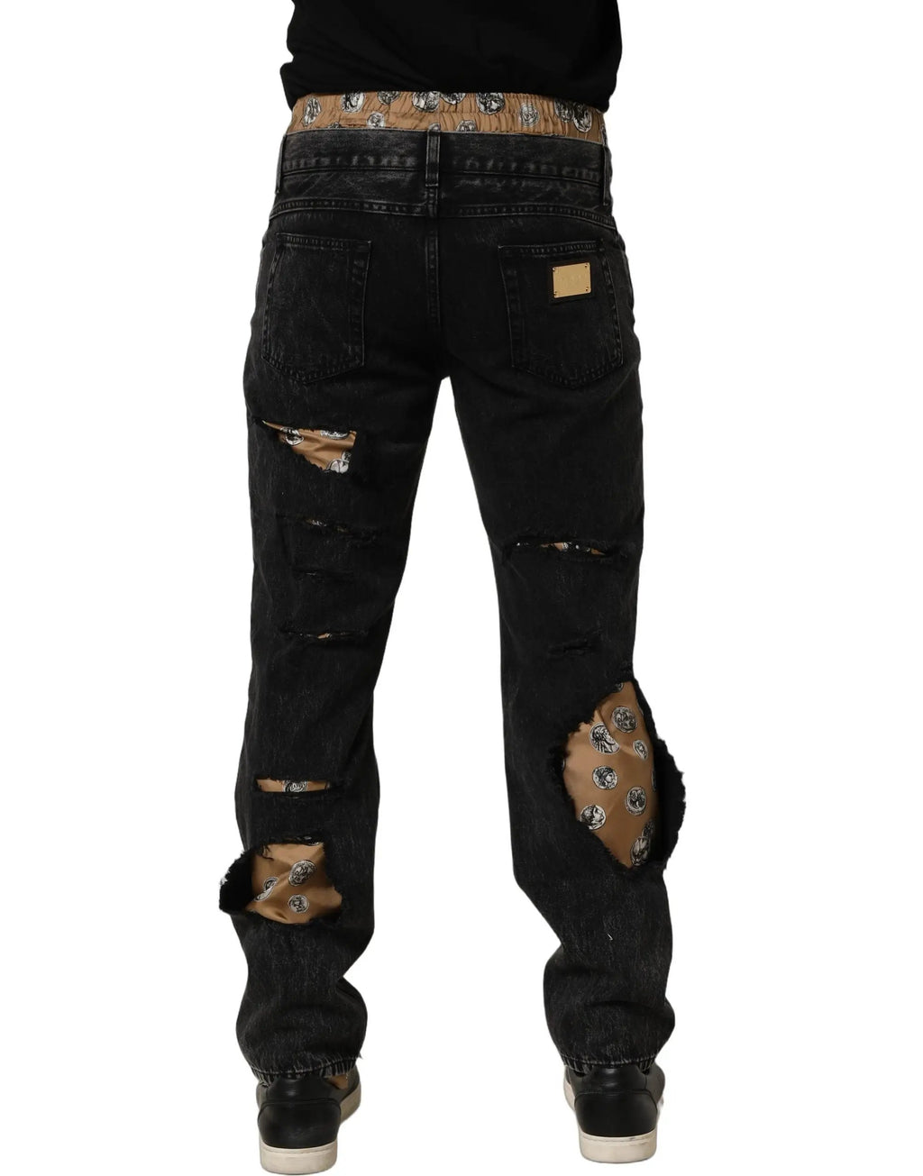 Jean droit en coton noir délavé Dolce & Gabbana