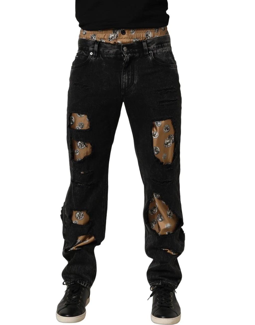 Jean droit en coton noir délavé Dolce & Gabbana