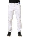 Dolce & Gabbana Jean Slim Homme Blanc Coton Délavé et Délacé