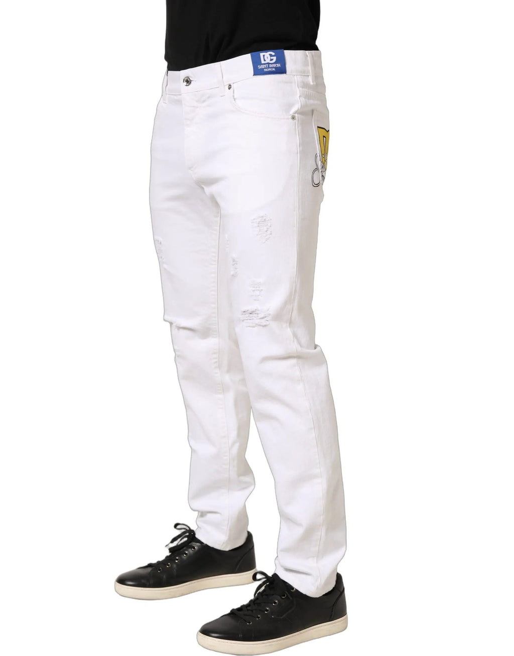 Dolce & Gabbana Jean Slim Homme Blanc Coton Délavé et Délacé
