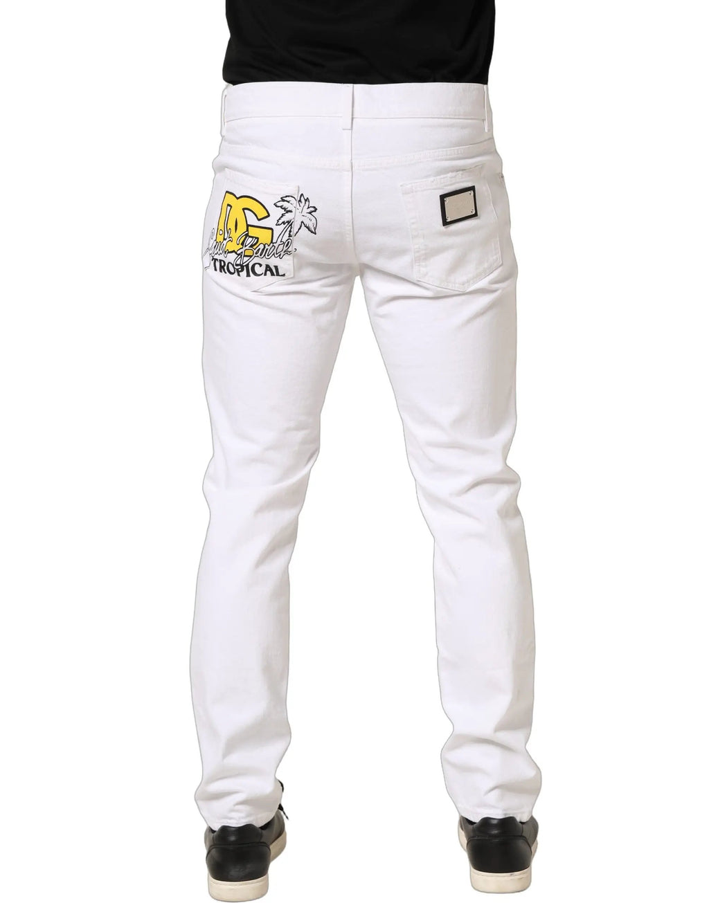 Dolce & Gabbana Jean Slim Homme Blanc Coton Délavé et Délacé