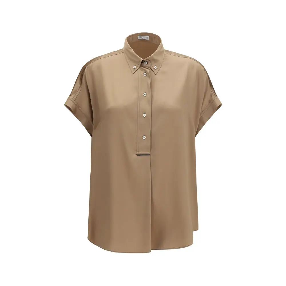 Chemise Brunello Cucinelli à manches courtes en soie beige