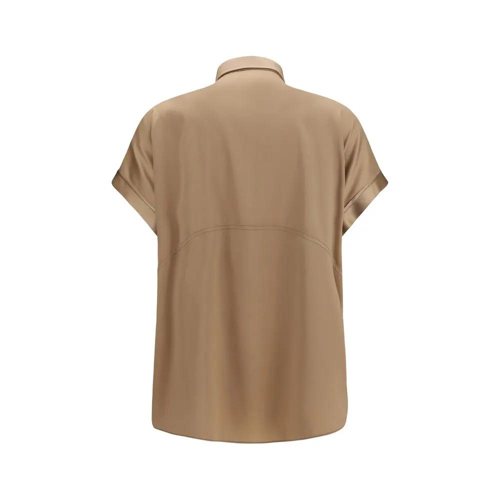 Chemise Brunello Cucinelli à manches courtes en soie beige