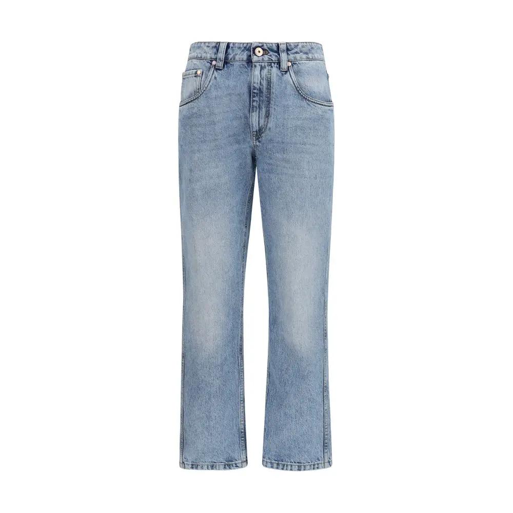 Brunello Cucinelli Blue Cotton Straight-Leg Jeans