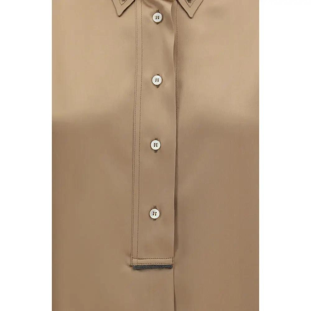 Chemise Brunello Cucinelli à manches courtes en soie beige