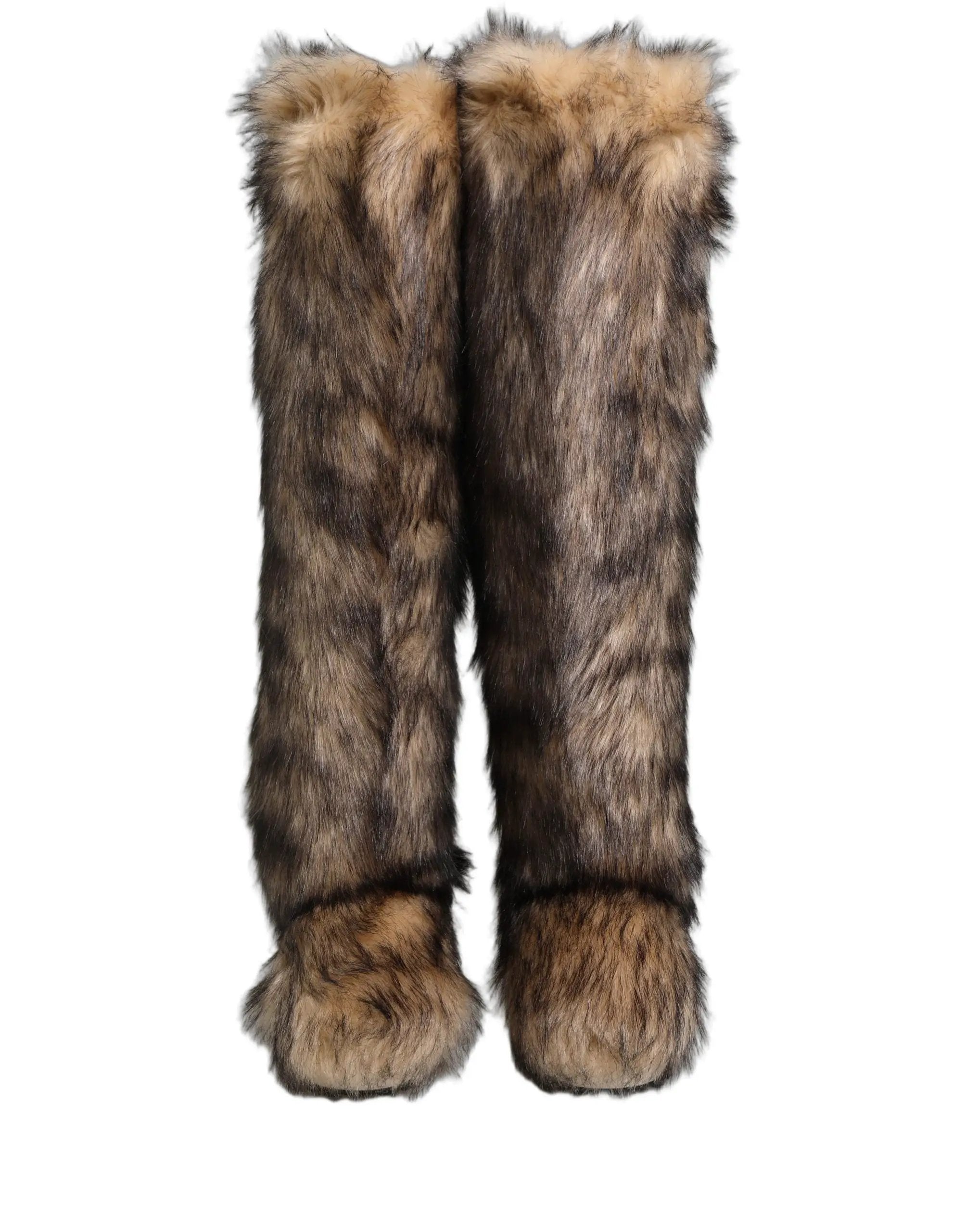 Dolce & Gabbana Bottes hautes à bout de genou en fausse fourrure marron