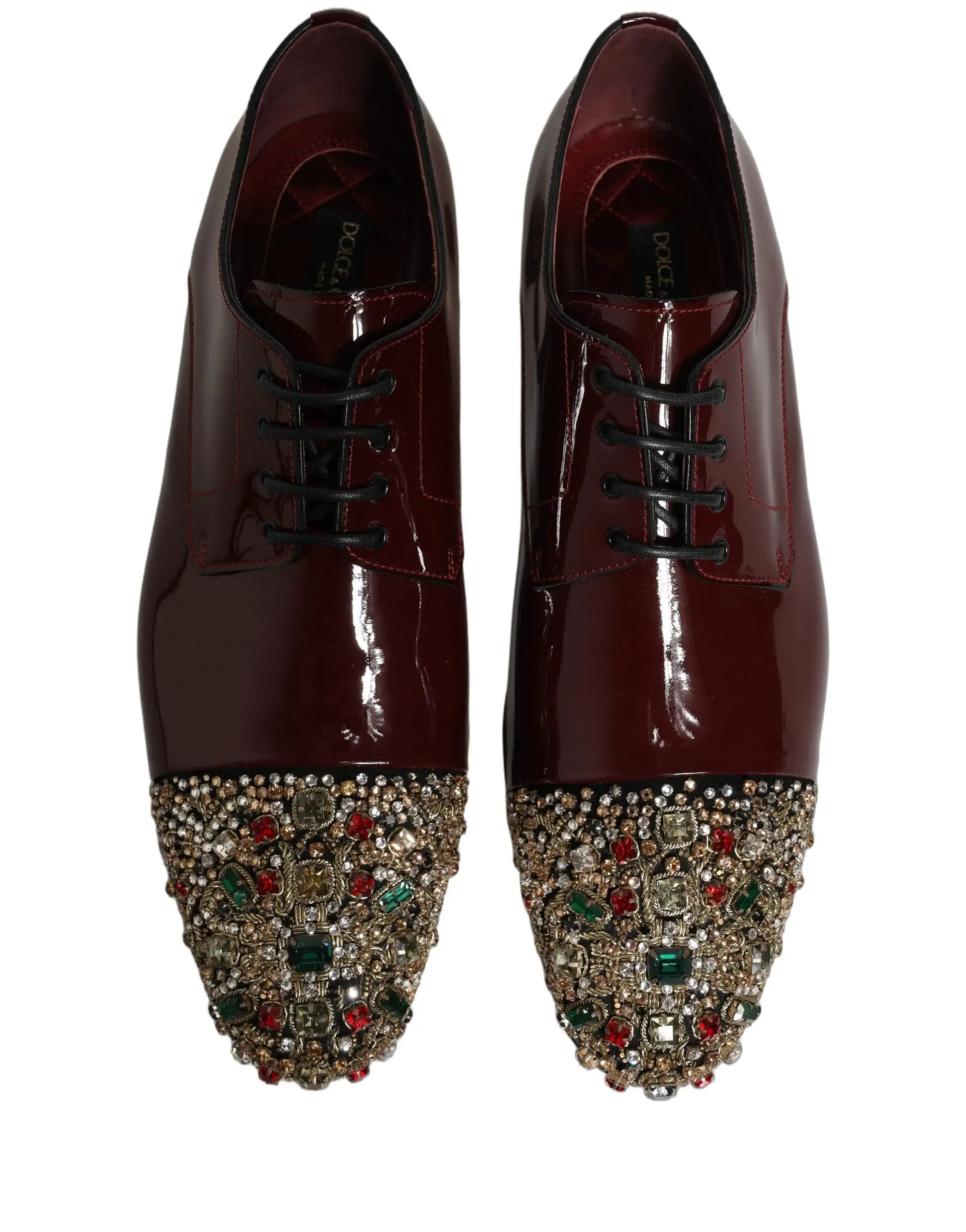 Dolce & Gabbana Maroon Embellished Derby Dress Formal Shoes