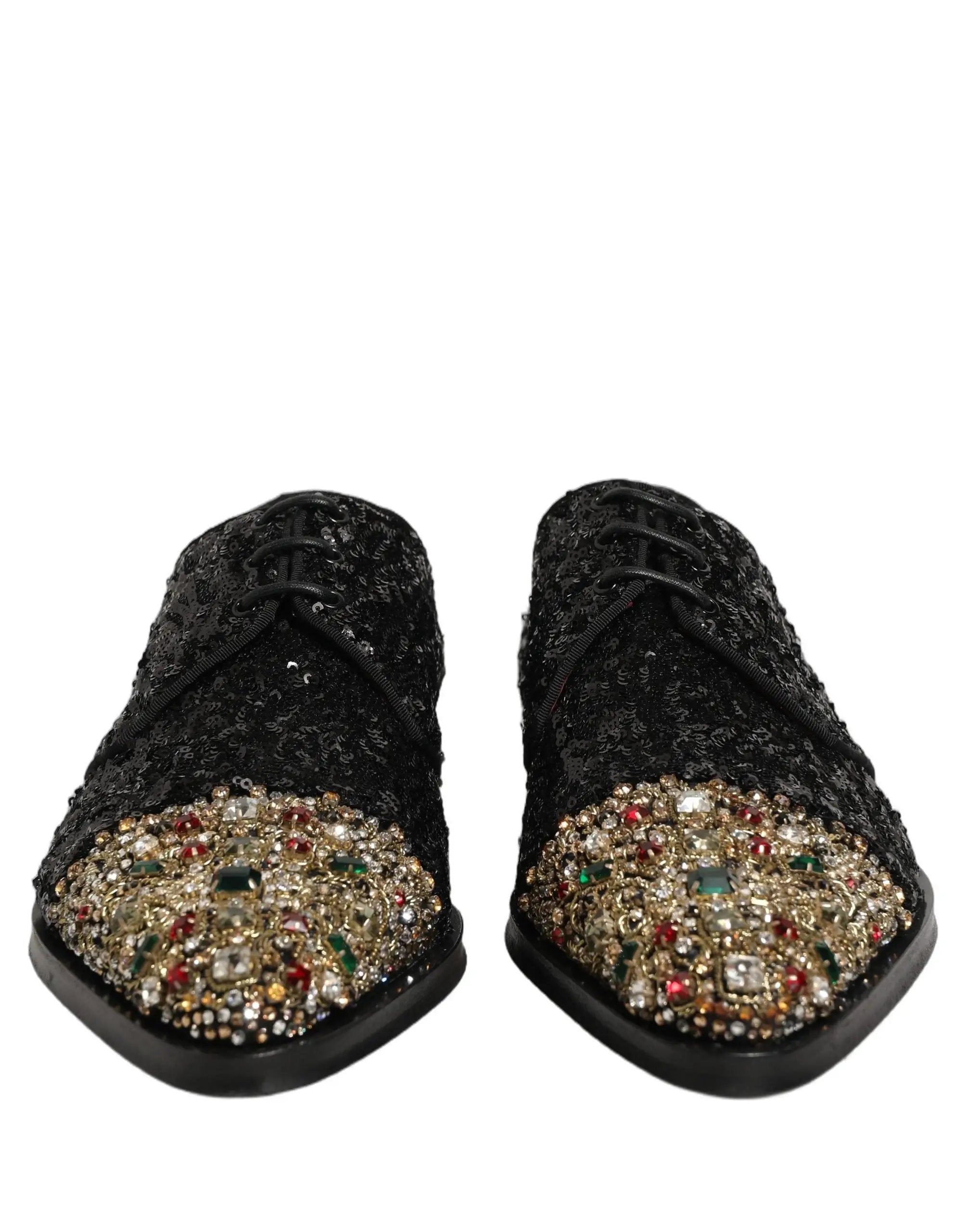 Dolce & Gabbana Black Sequin Embellished Men Derby Dress Shoes