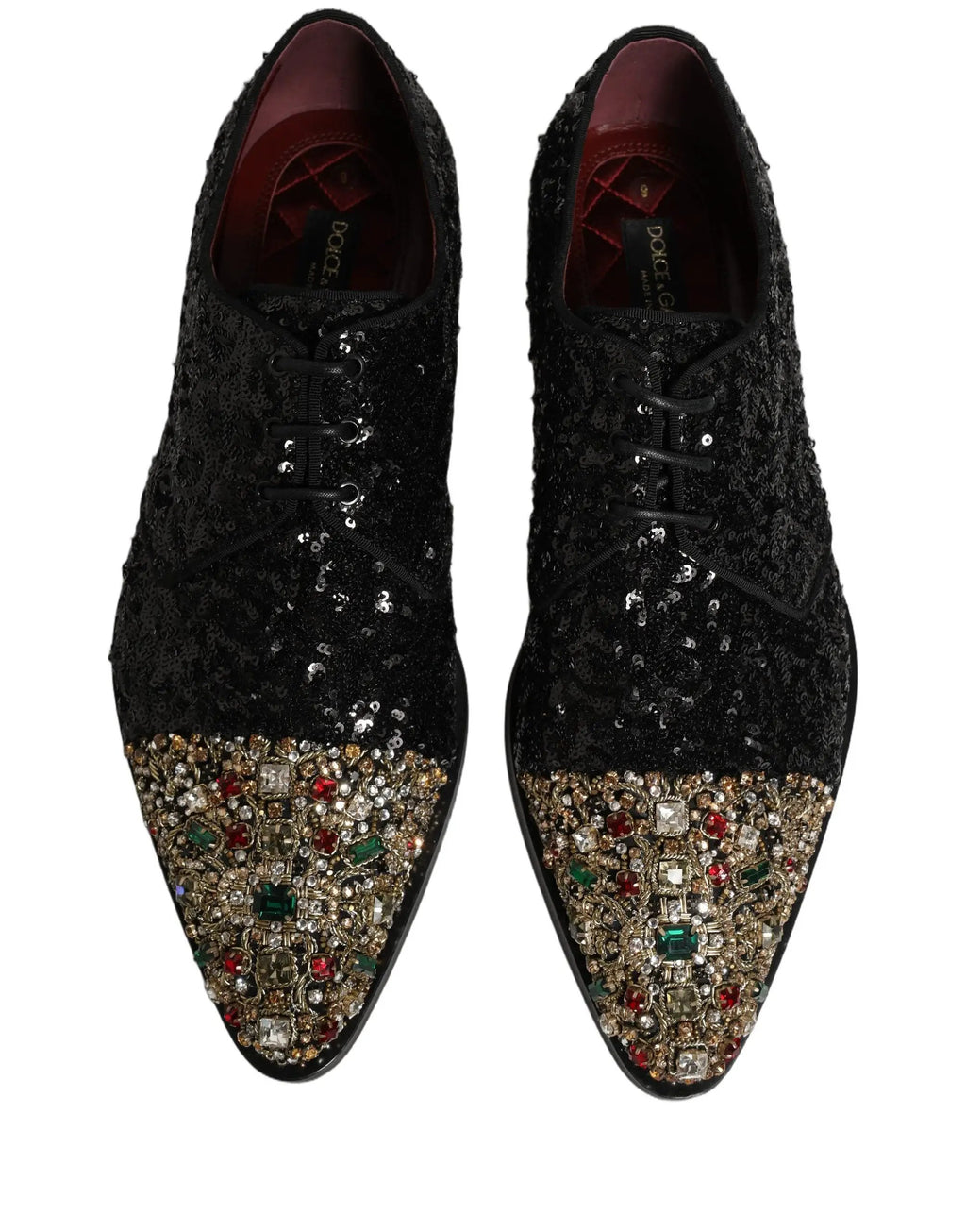 Dolce & Gabbana Black Sequin Embellished Men Derby Dress Shoes