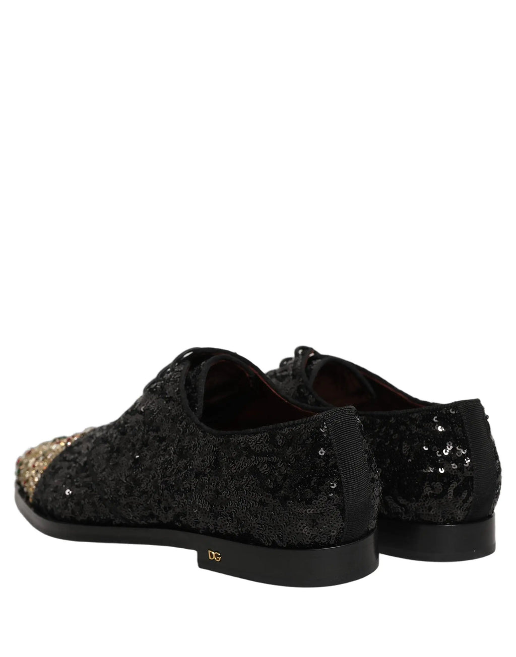 Dolce & Gabbana Black Sequin Embellished Men Derby Dress Shoes