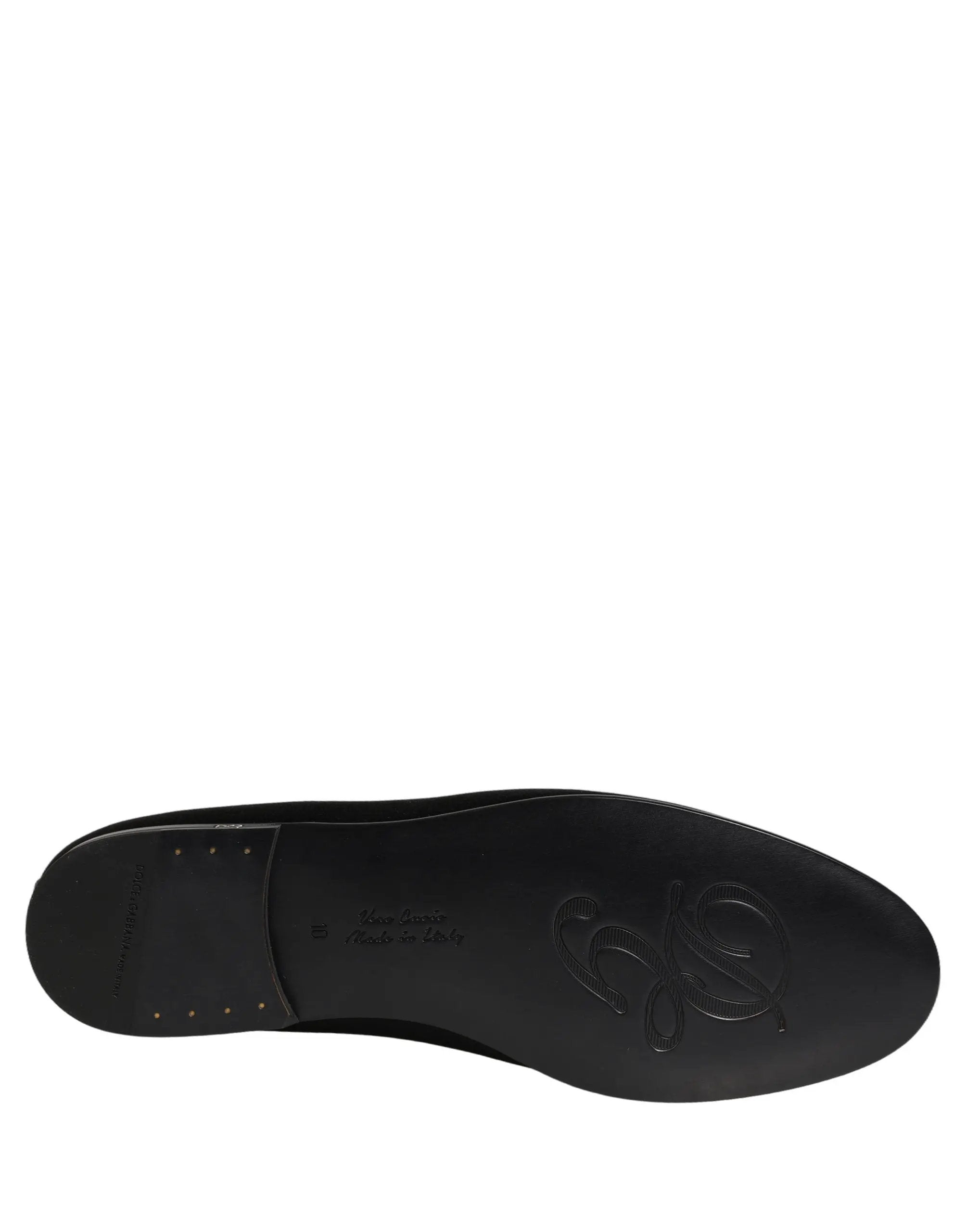 Dolce & Gabbana Black Satin Logo Slip On Flats Loafers Shoes