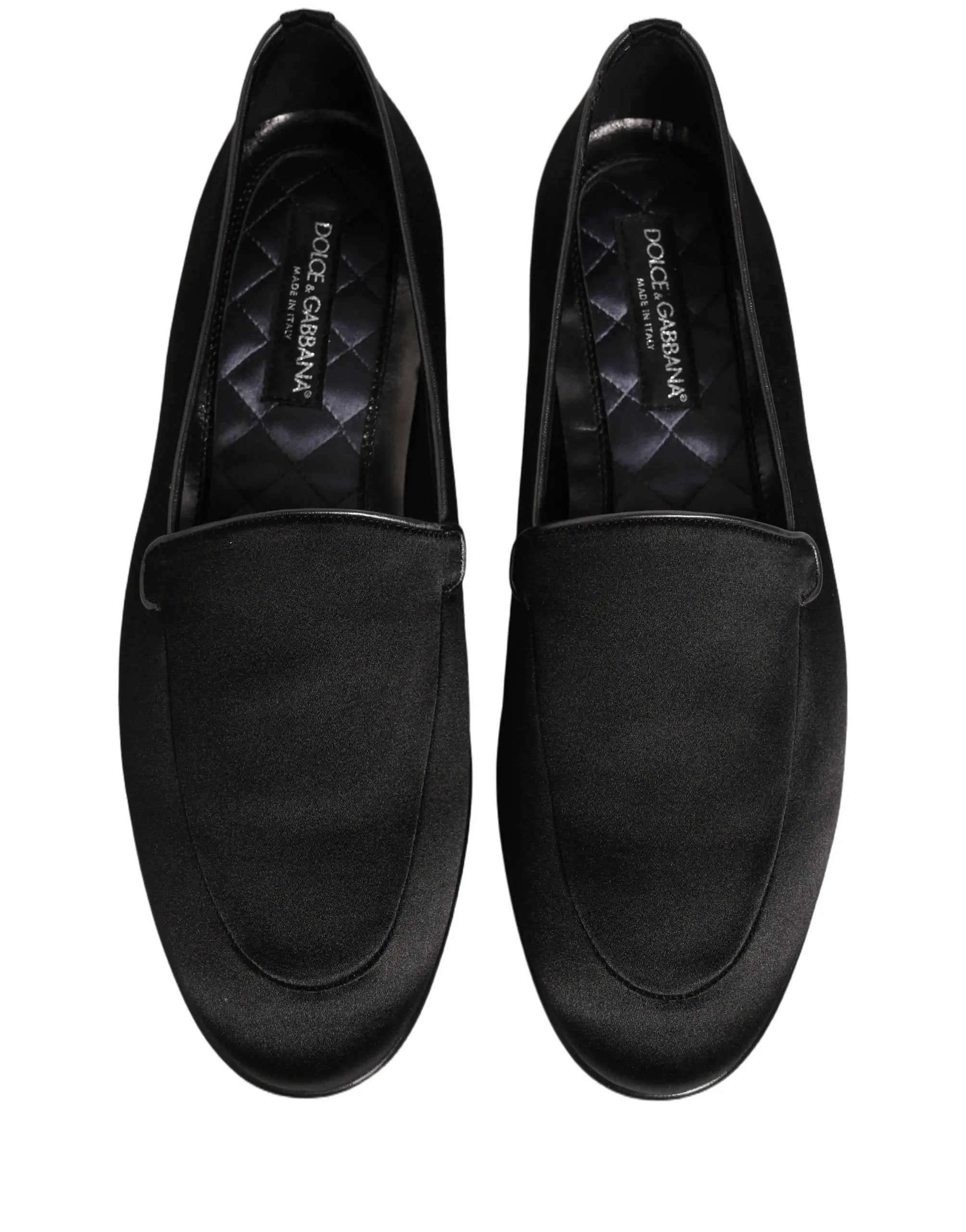 Dolce & Gabbana Black Satin Logo Slip On Flats Loafers Shoes