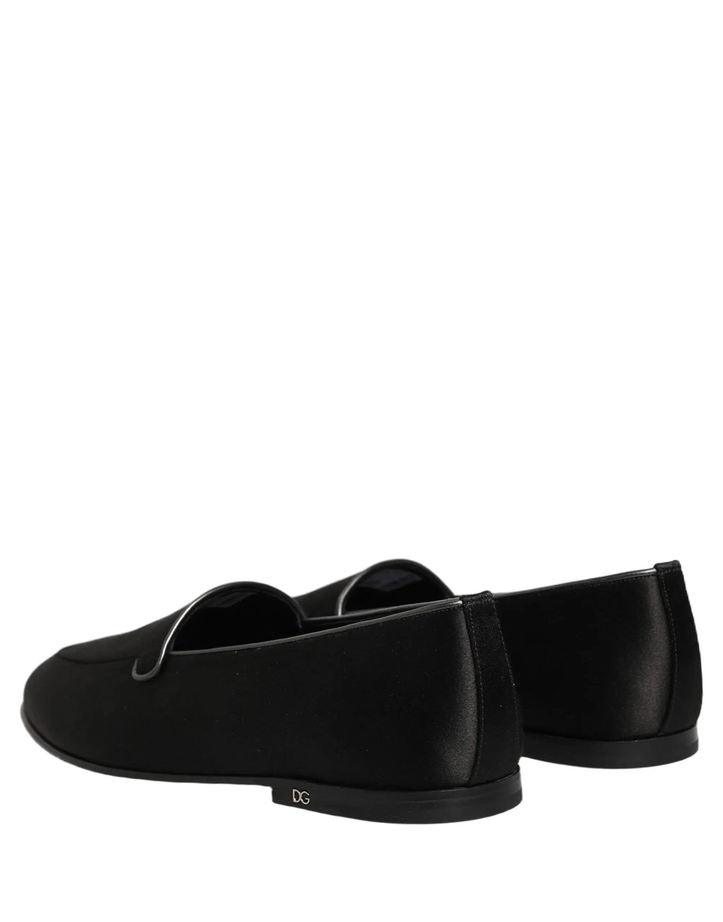 Dolce & Gabbana Black Satin Logo Slip On Flats Loafers Shoes