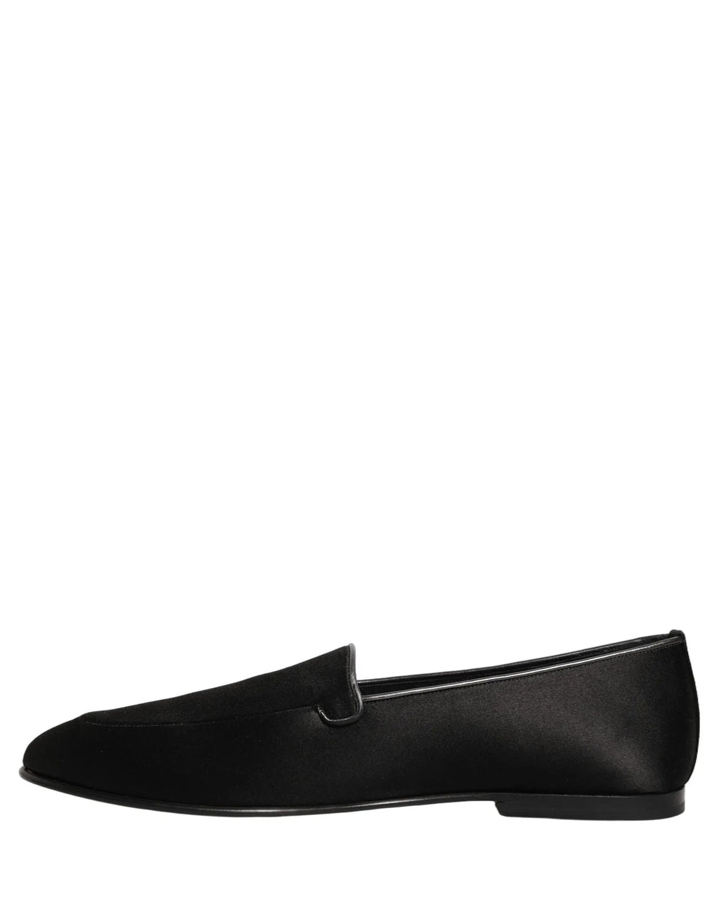 Dolce & Gabbana Black Satin Logo Slip On Flats Loafers Shoes