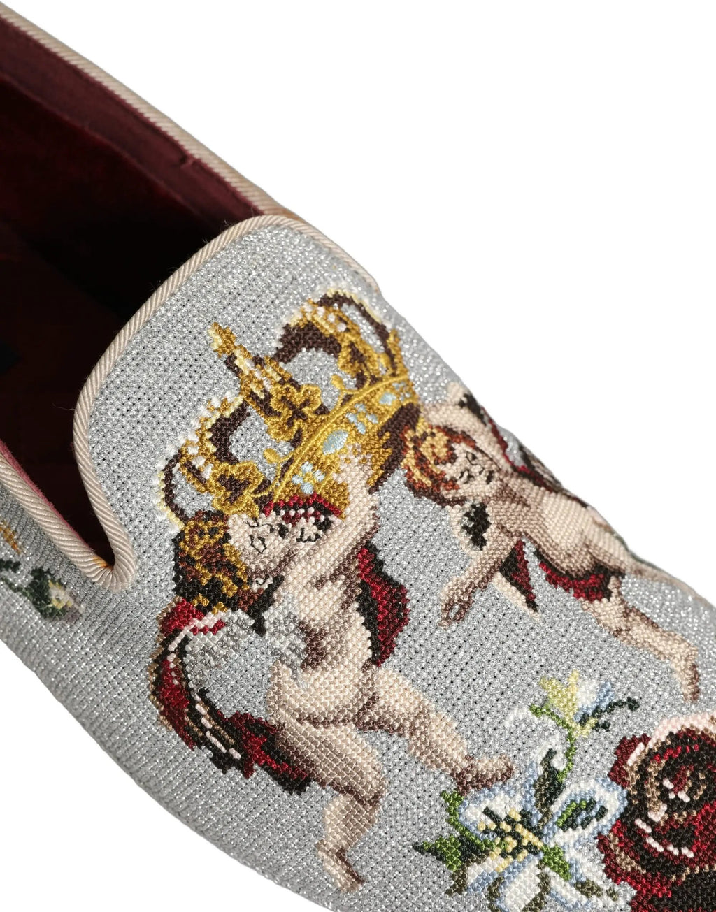 Chaussures mocassins Dolce & Gabbana gris brodés Couronne Rose Ange