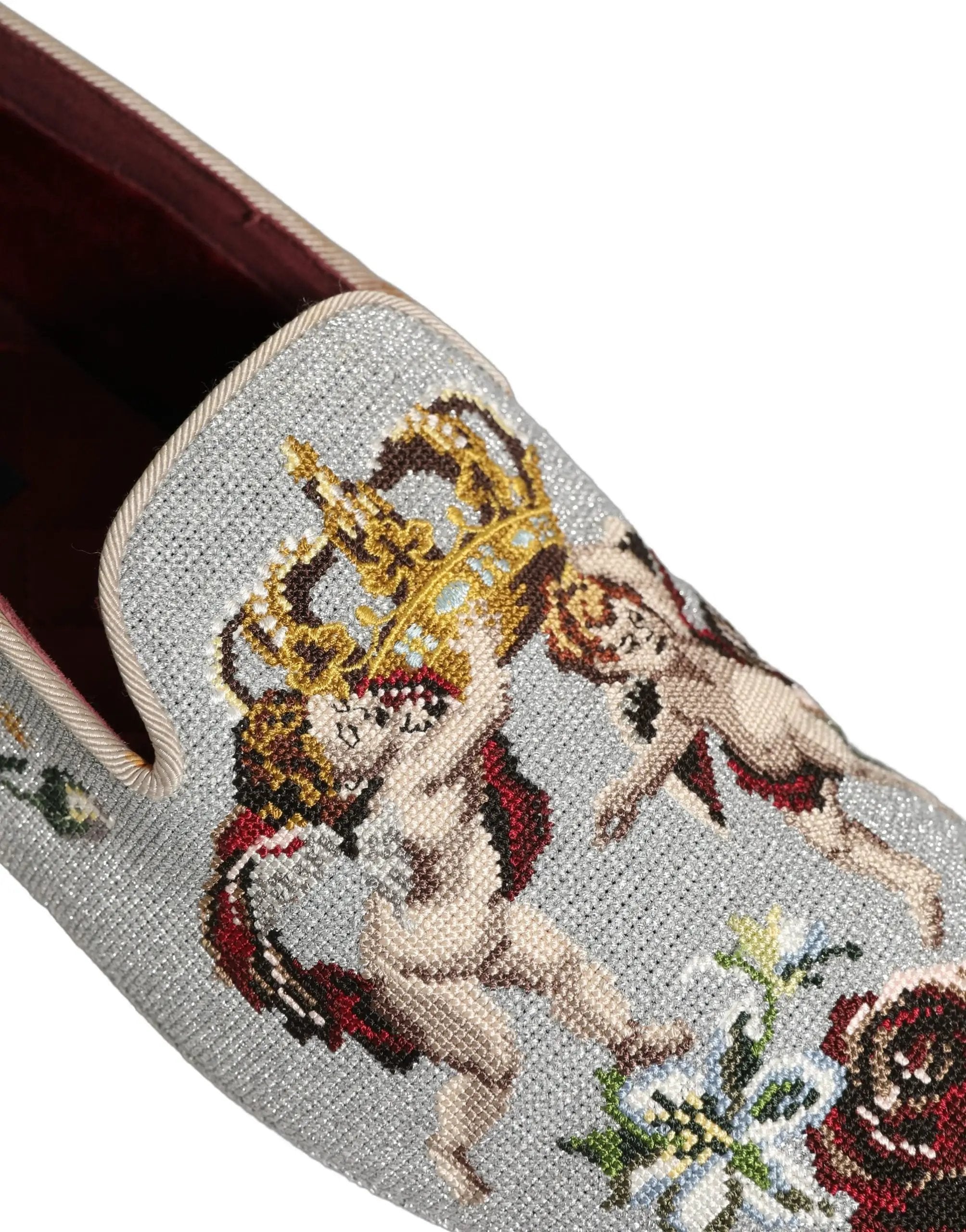 Chaussures mocassins Dolce & Gabbana gris brodés Couronne Rose Ange