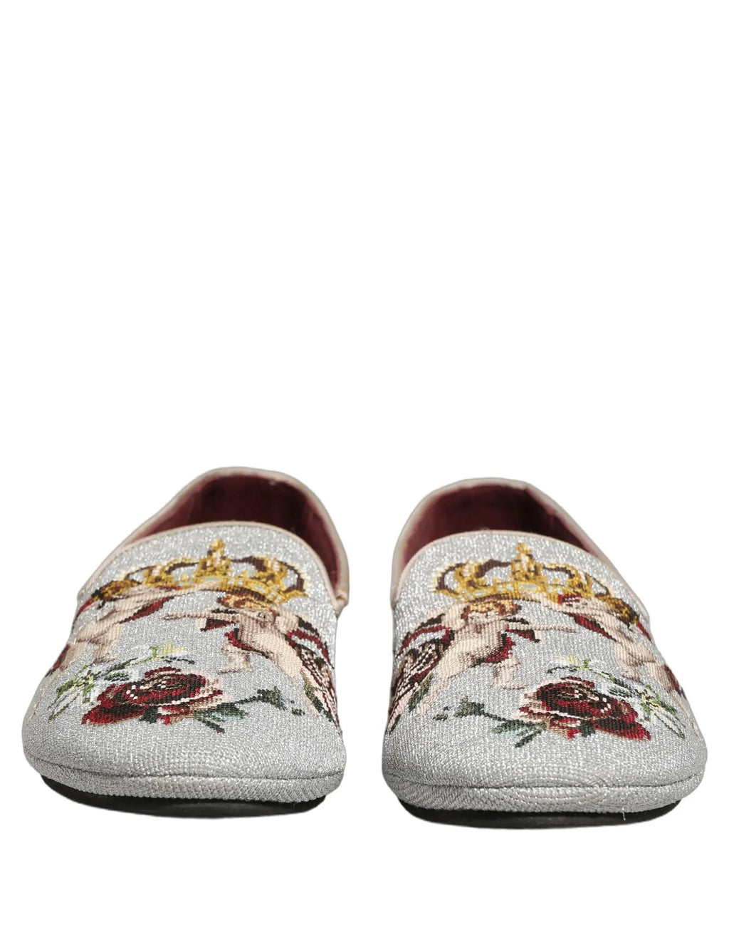 Chaussures mocassins Dolce & Gabbana gris brodés Couronne Rose Ange