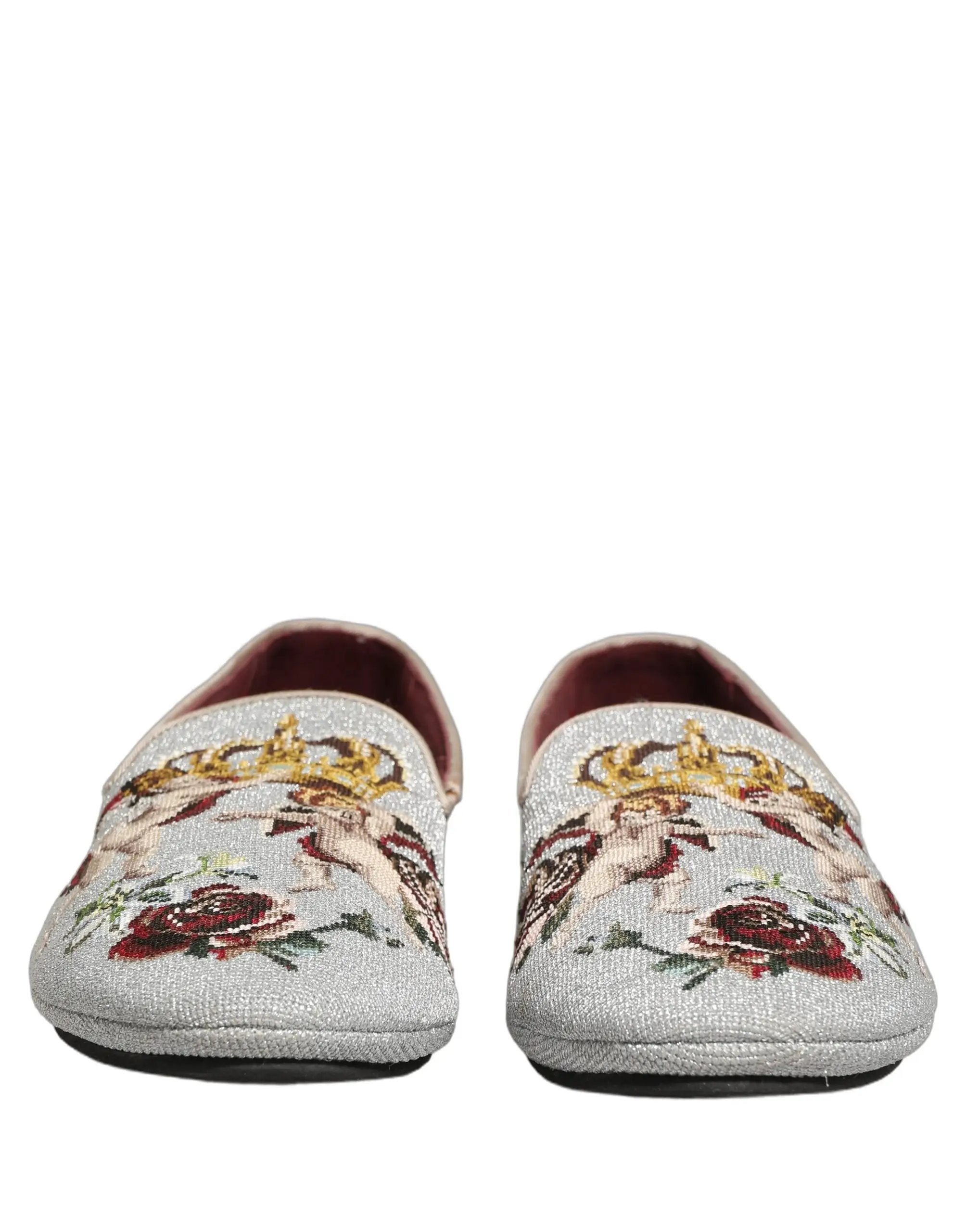 Chaussures mocassins Dolce & Gabbana gris brodés Couronne Rose Ange