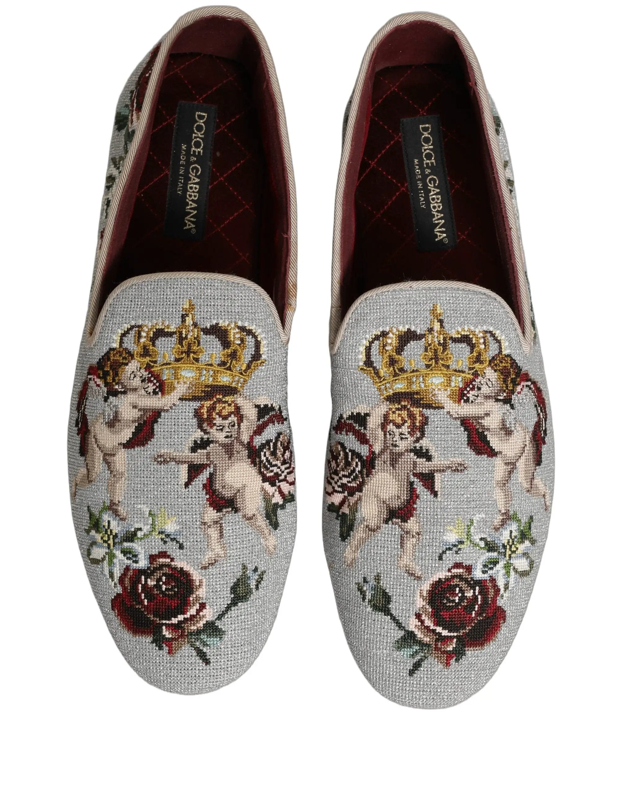 Chaussures mocassins Dolce & Gabbana gris brodés Couronne Rose Ange
