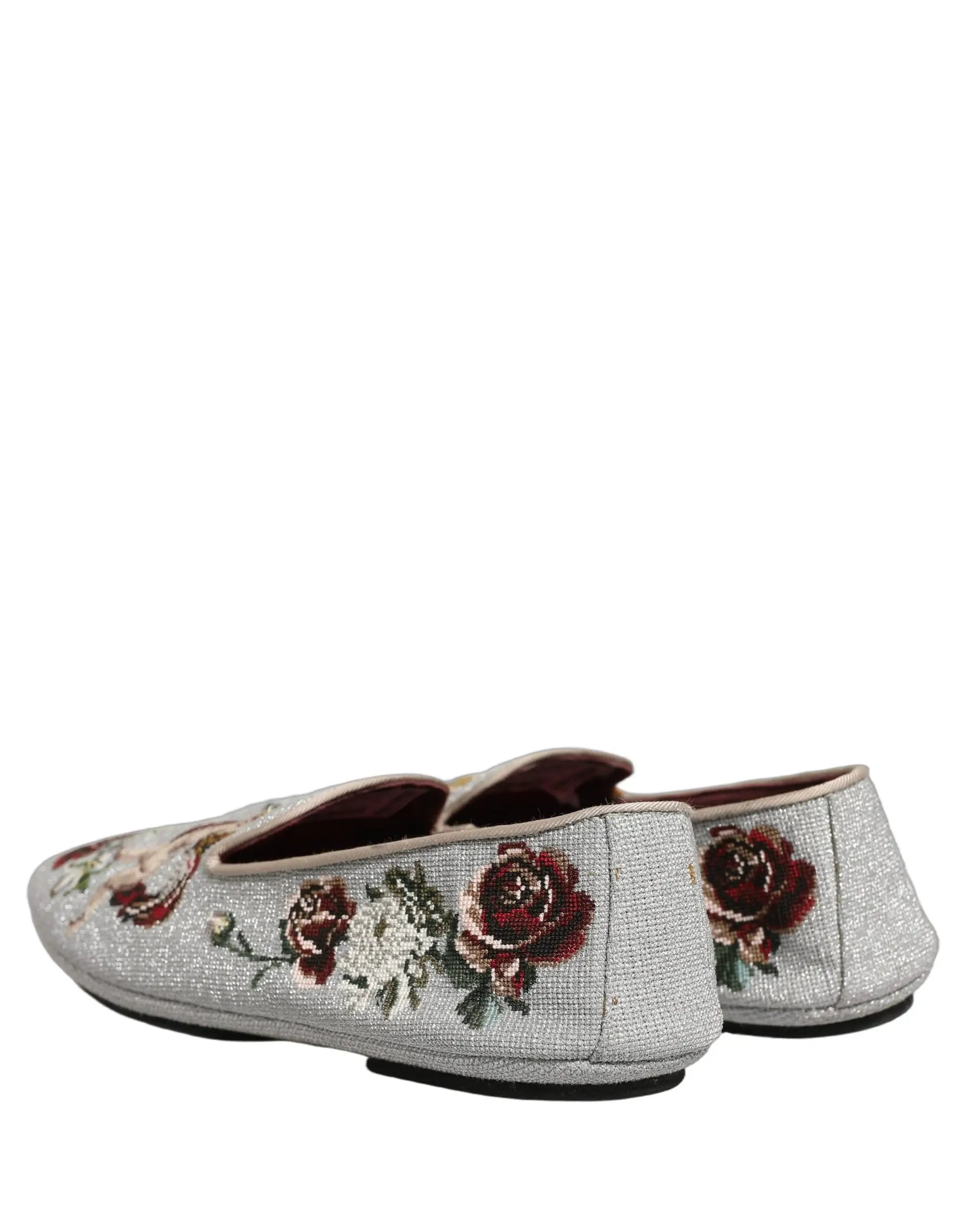 Chaussures mocassins Dolce & Gabbana gris brodés Couronne Rose Ange