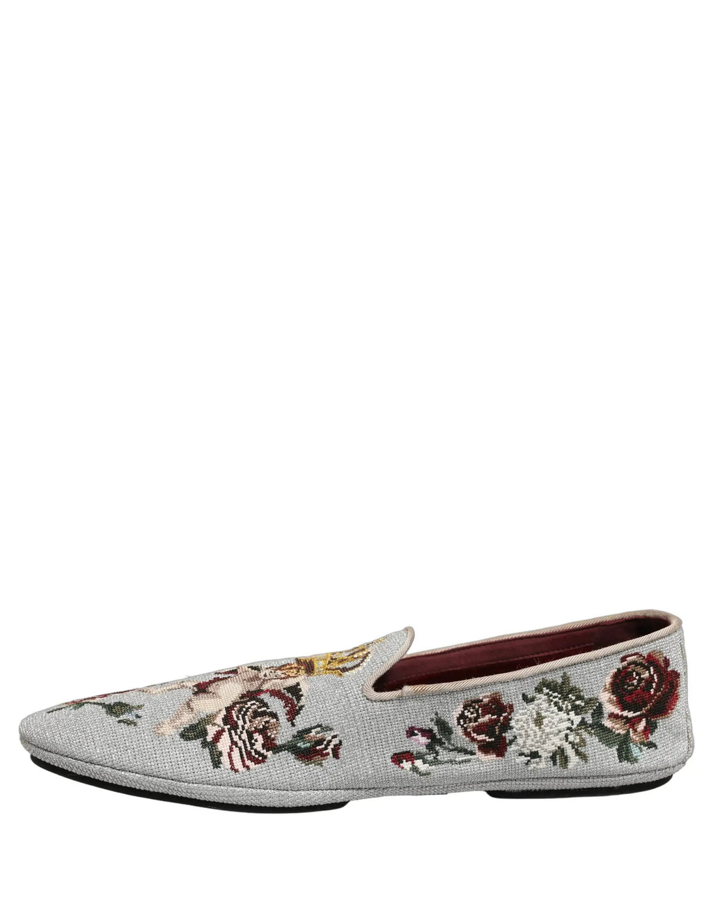 Chaussures mocassins Dolce & Gabbana gris brodés Couronne Rose Ange